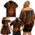 Polynesian Guam Coat of Arms Family Matching Off Shoulder Short Dress and Hawaiian Shirt Polynesian Tribal Tattoo Orange Version