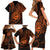 Polynesian Guam Coat of Arms Family Matching Short Sleeve Bodycon Dress and Hawaiian Shirt Polynesian Tribal Tattoo Orange Version