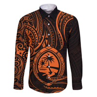 Polynesian Guam Coat of Arms Family Matching Summer Maxi Dress and Hawaiian Shirt Polynesian Tribal Tattoo Orange Version