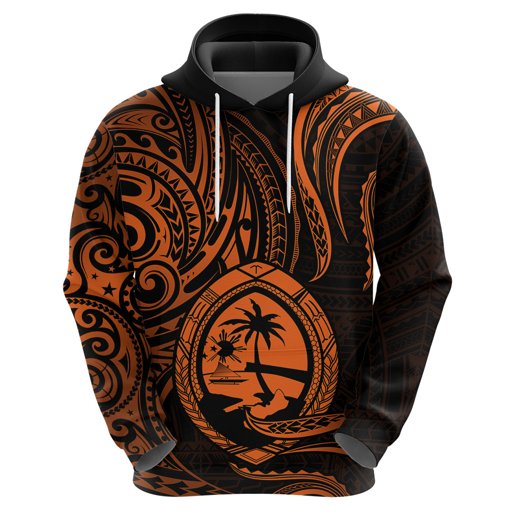 Polynesian Pride Guam Hoodie With Polynesian Tribal Tattoo and Coat of Arms Orange Version LT9 - Polynesian Pride