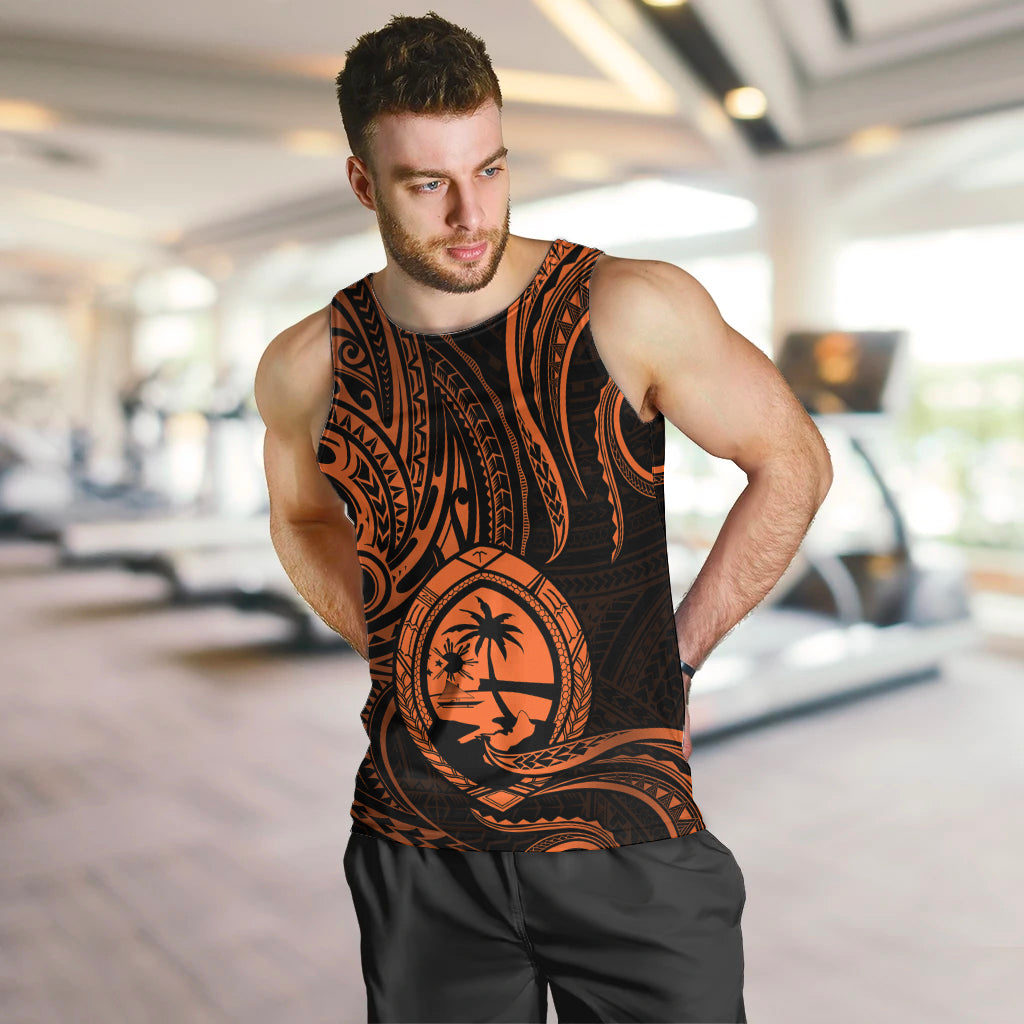 Polynesian Pride Guam Men Tank Top With Polynesian Tribal Tattoo and Coat of Arms Orange Version LT9 - Polynesian Pride