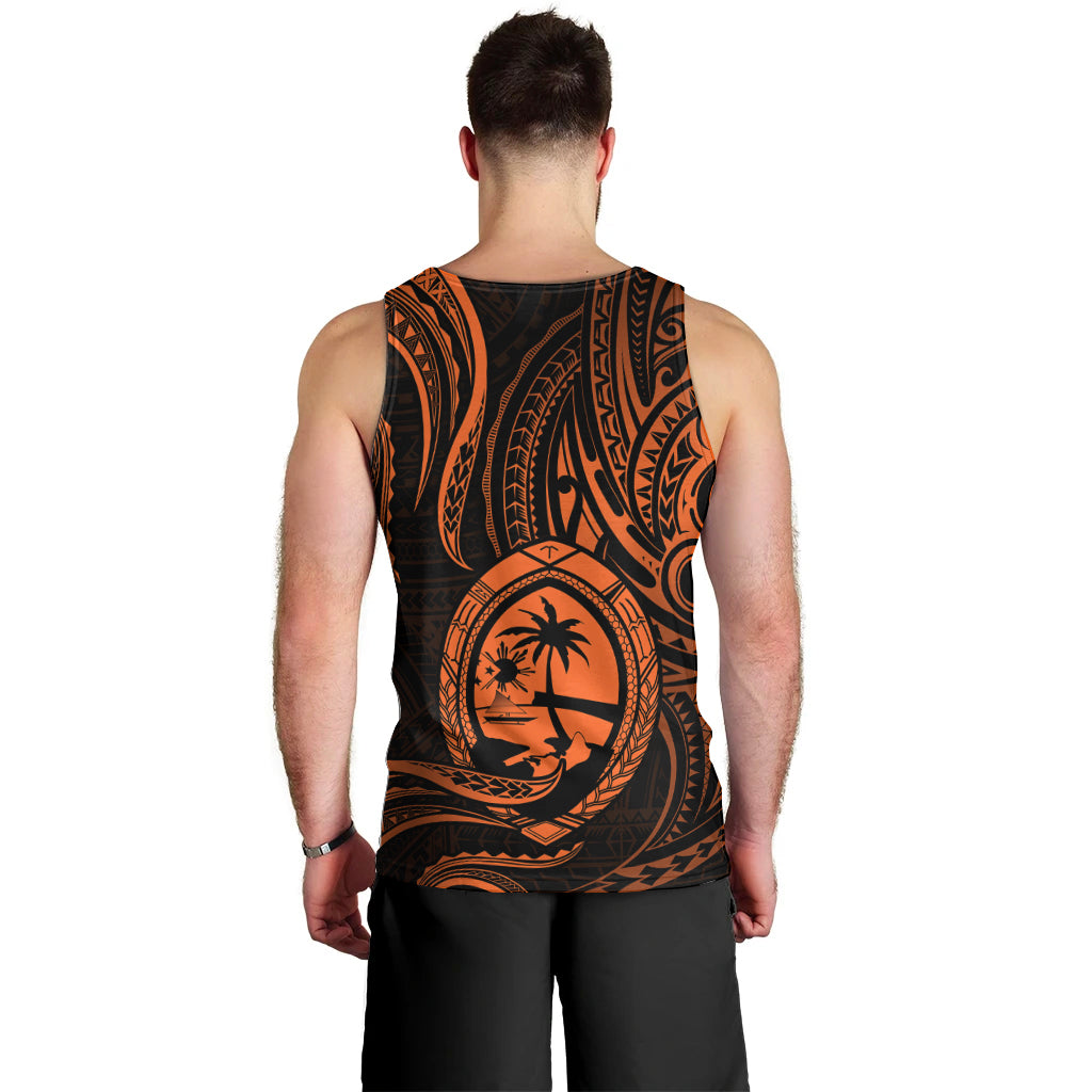 Polynesian Pride Guam Men Tank Top With Polynesian Tribal Tattoo and Coat of Arms Orange Version LT9 - Polynesian Pride