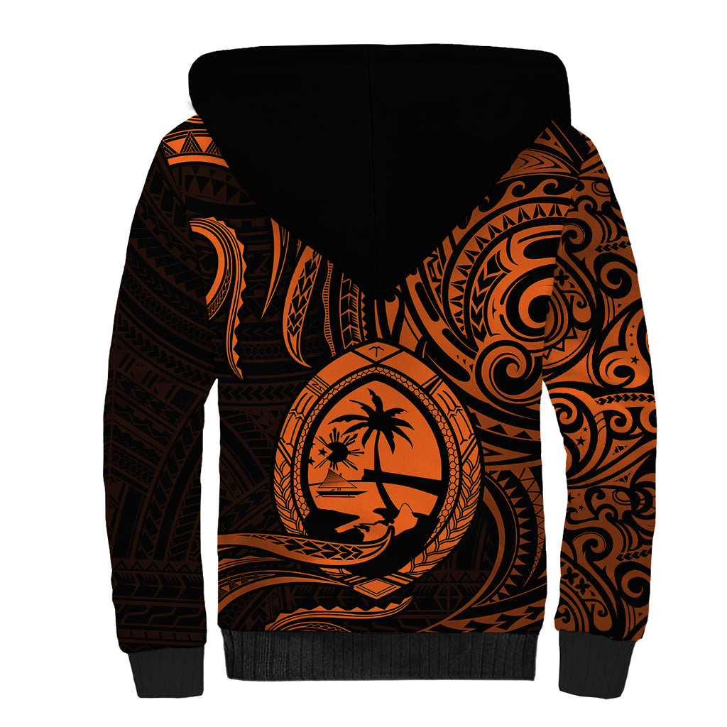Polynesian Pride Guam Sherpa Hoodie With Polynesian Tribal Tattoo and Coat of Arms Orange Version LT9 - Polynesian Pride