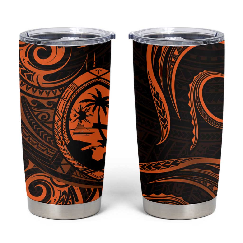 Polynesian Guam Coat of Arms Tumbler Cup Polynesian Tribal Tattoo Orange Version