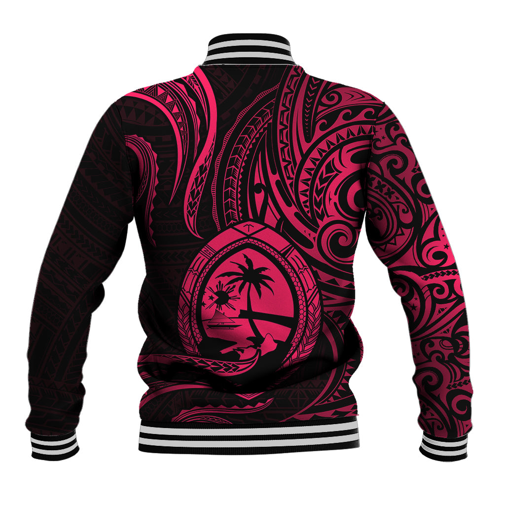 Polynesian Pride Guam Baseball Jacket With Polynesian Tribal Tattoo and Coat of Arms Pink Version LT9 - Polynesian Pride