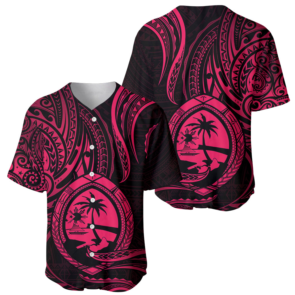 Polynesian Pride Guam Baseball Jersey With Polynesian Tribal Tattoo and Coat of Arms Pink Version LT9 Pink - Polynesian Pride