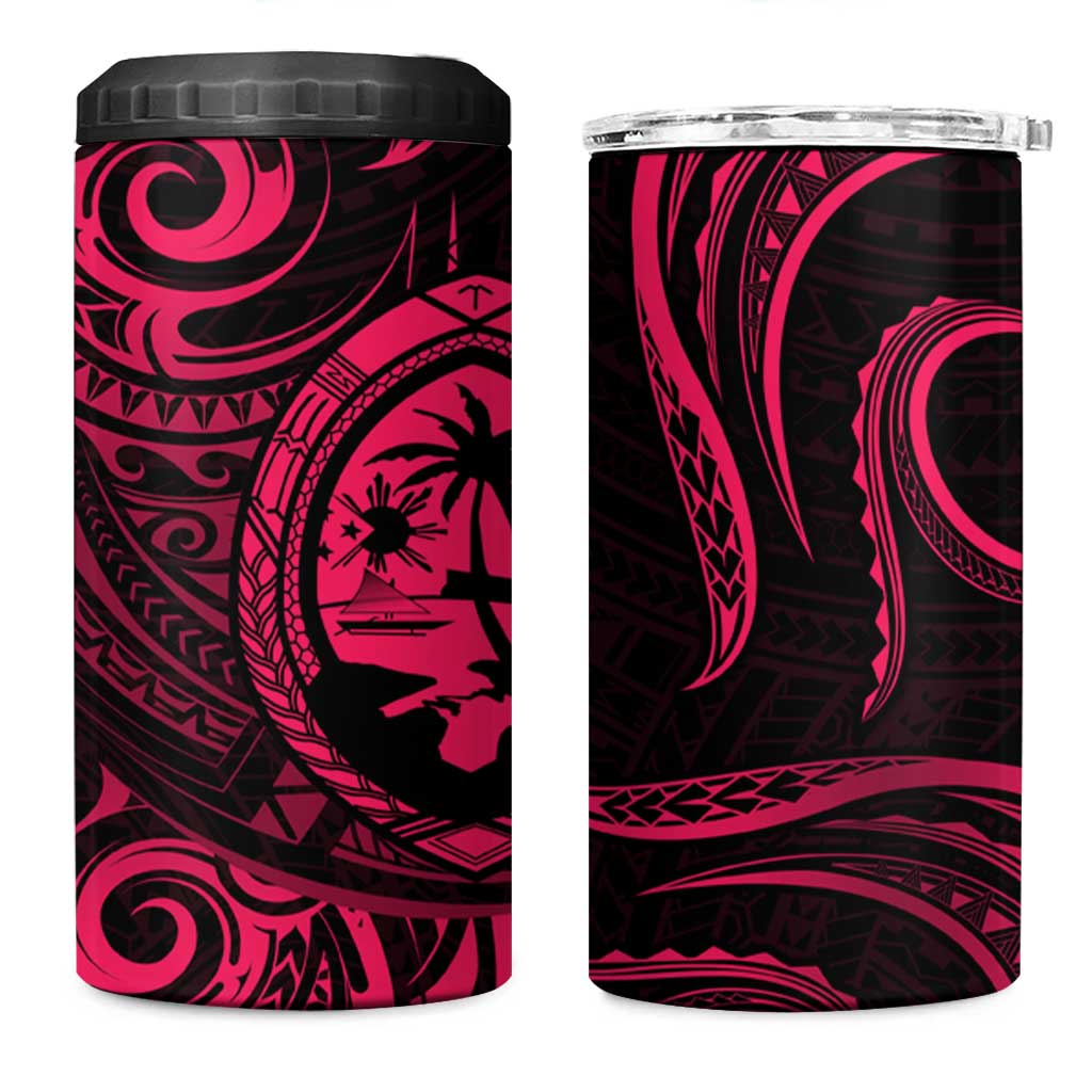 Polynesian Guam Coat of Arms 4 in 1 Can Cooler Tumbler Polynesian Tribal Tattoo Pink Version