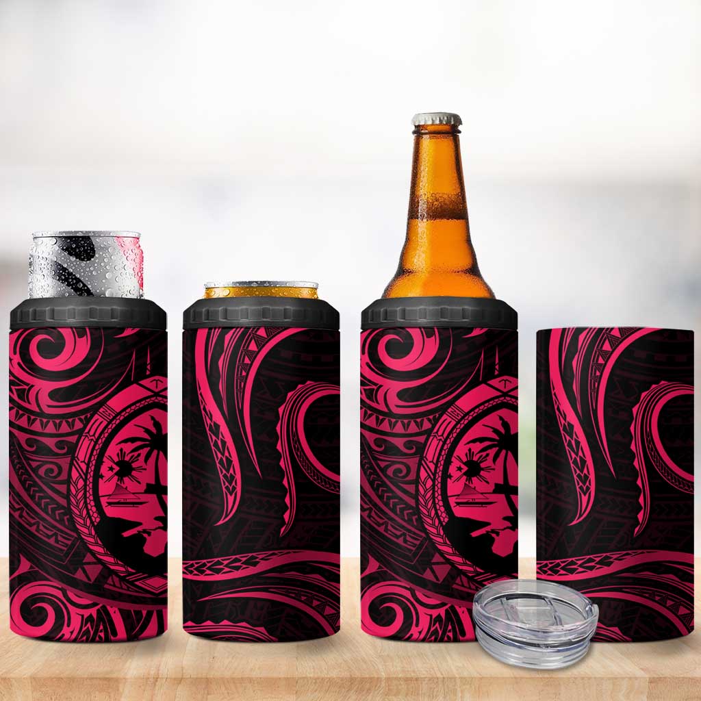 Polynesian Guam Coat of Arms 4 in 1 Can Cooler Tumbler Polynesian Tribal Tattoo Pink Version