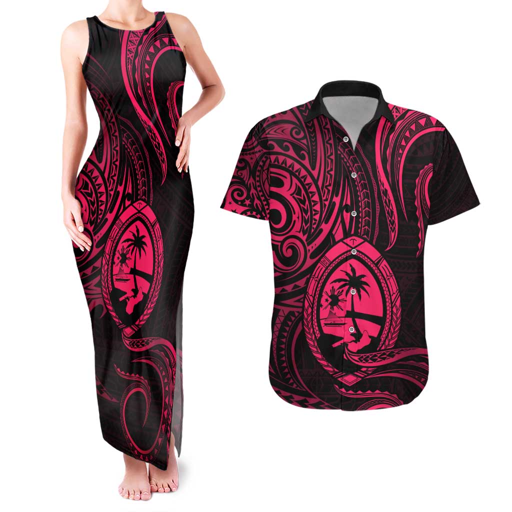 Polynesian Guam Coat of Arms Couples Matching Tank Maxi Dress and Hawaiian Shirt Polynesian Tribal Tattoo Pink Version LT9 Pink - Polynesian Pride