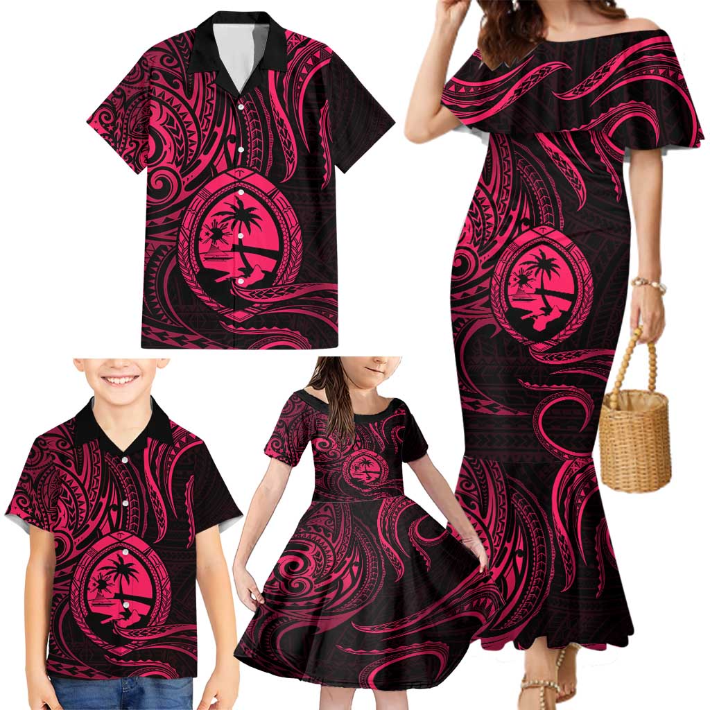 Polynesian Guam Coat of Arms Family Matching Mermaid Dress and Hawaiian Shirt Polynesian Tribal Tattoo Pink Version LT9 - Polynesian Pride