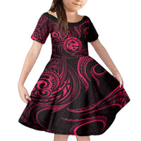 Polynesian Guam Coat of Arms Family Matching Off The Shoulder Long Sleeve Dress and Hawaiian Shirt Polynesian Tribal Tattoo Pink Version LT9 Daughter's Dress Pink - Polynesian Pride