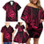 Polynesian Guam Coat of Arms Family Matching Off Shoulder Short Dress and Hawaiian Shirt Polynesian Tribal Tattoo Pink Version