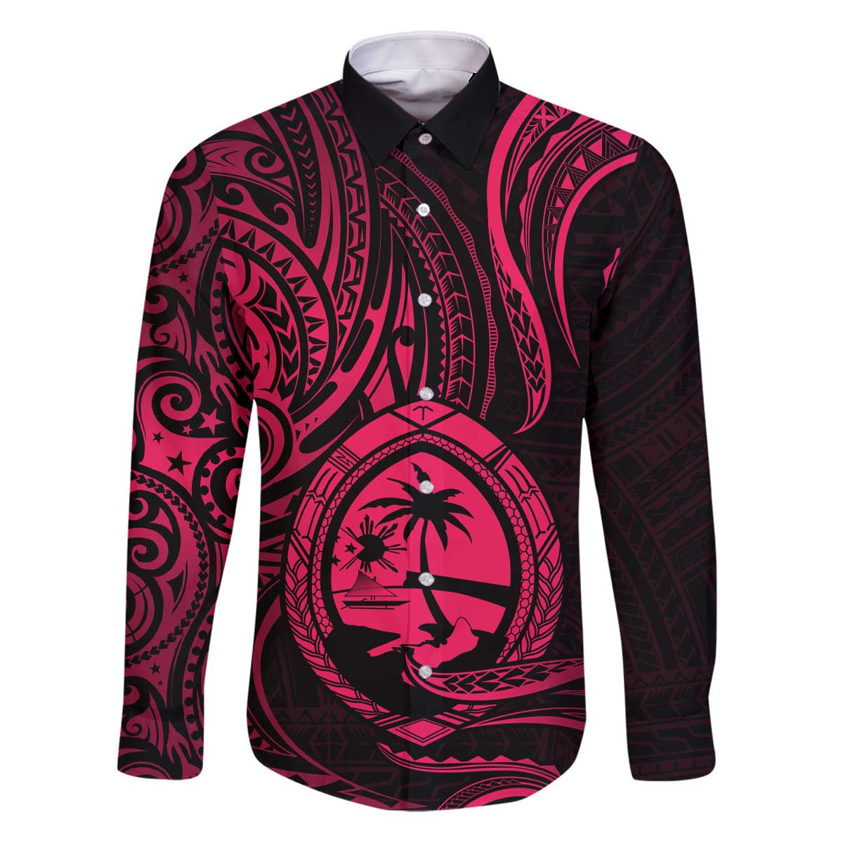 Polynesian Guam Coat of Arms Family Matching Puletasi and Hawaiian Shirt Polynesian Tribal Tattoo Pink Version