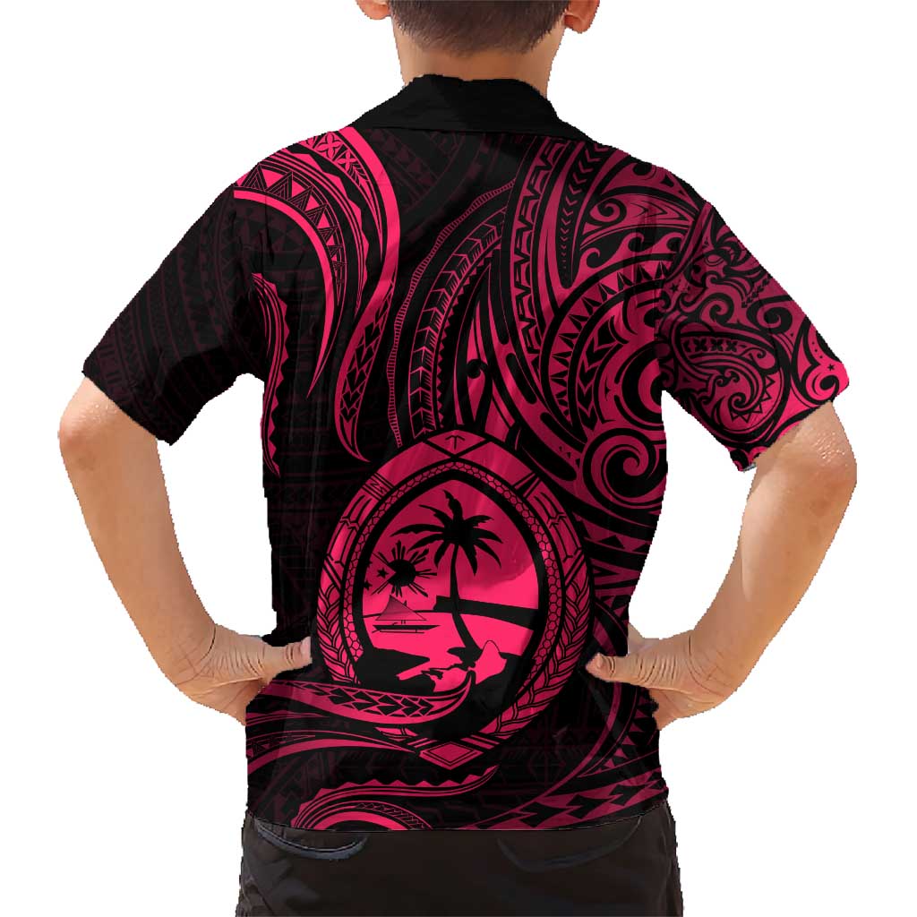 Polynesian Guam Coat of Arms Family Matching Short Sleeve Bodycon Dress and Hawaiian Shirt Polynesian Tribal Tattoo Pink Version LT9 - Polynesian Pride