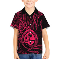 Polynesian Guam Coat of Arms Family Matching Short Sleeve Bodycon Dress and Hawaiian Shirt Polynesian Tribal Tattoo Pink Version LT9 Son's Shirt Pink - Polynesian Pride