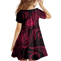 Polynesian Guam Coat of Arms Family Matching Summer Maxi Dress and Hawaiian Shirt Polynesian Tribal Tattoo Pink Version