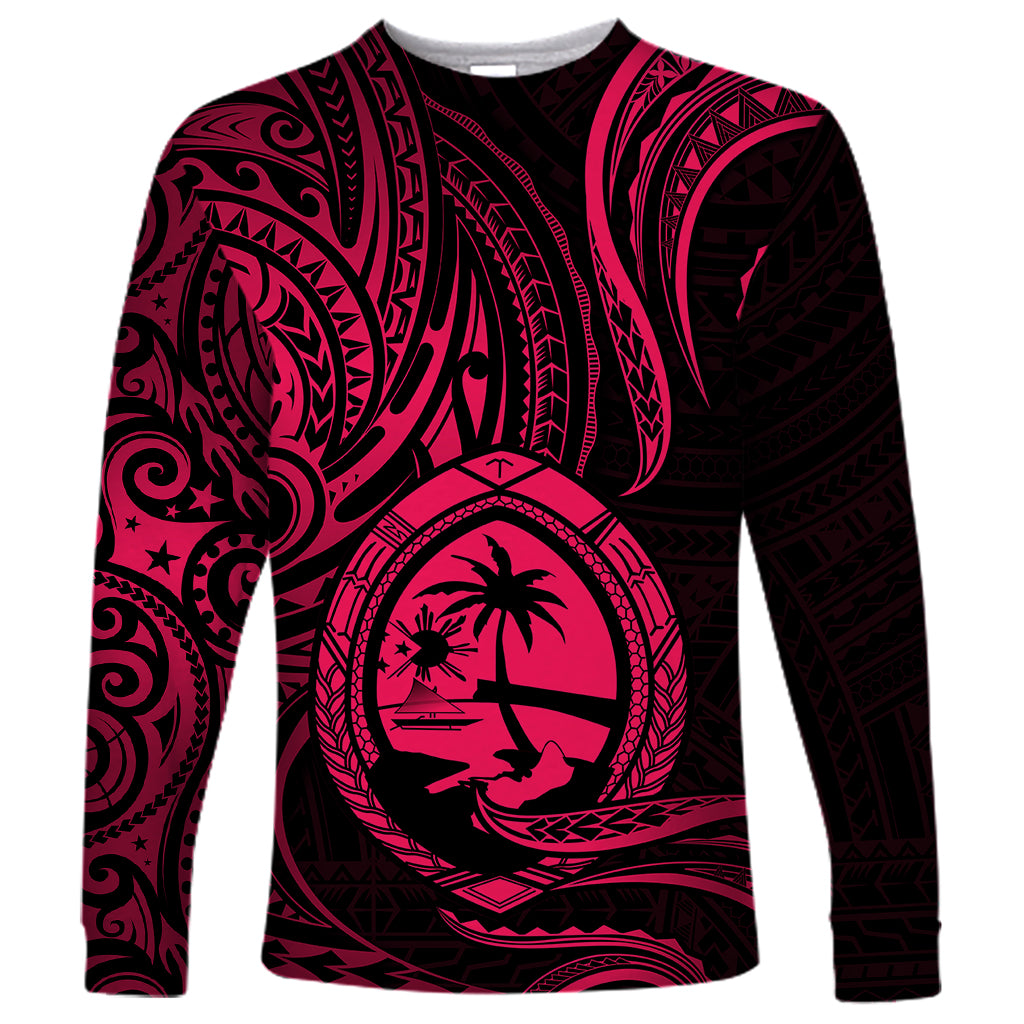 Polynesian Pride Guam Long Sleeve Shirt With Polynesian Tribal Tattoo and Coat of Arms Pink Version LT9 Unisex Pink - Polynesian Pride