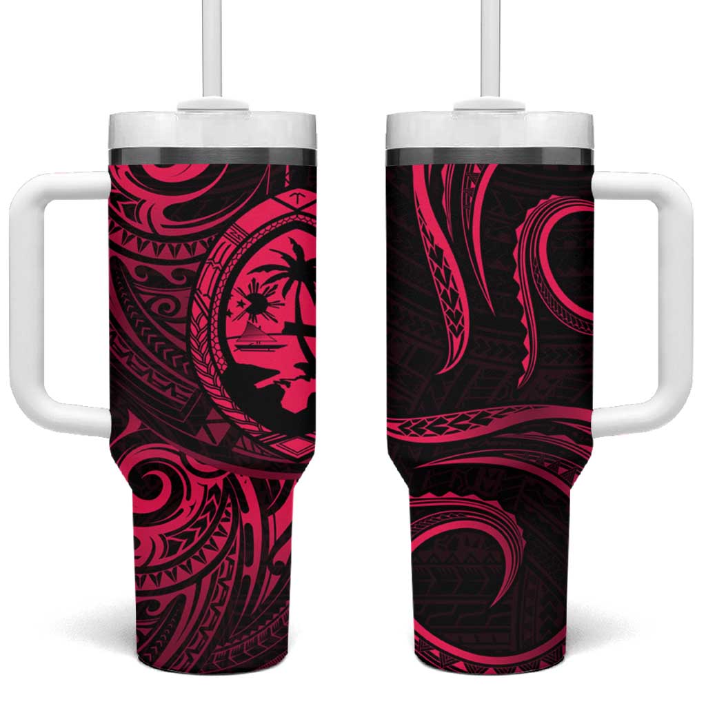 Polynesian Guam Coat of Arms Tumbler With Handle Polynesian Tribal Tattoo Pink Version