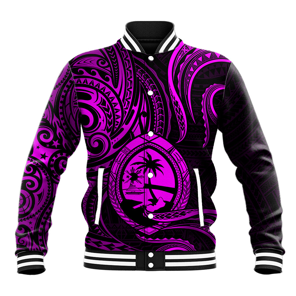Polynesian Pride Guam Baseball Jacket With Polynesian Tribal Tattoo and Coat of Arms Purple Version LT9 Unisex Purple - Polynesian Pride