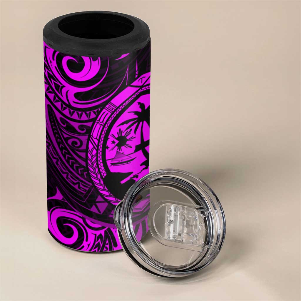 Polynesian Guam Coat of Arms 4 in 1 Can Cooler Tumbler Polynesian Tribal Tattoo Purple Version
