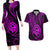 Polynesian Guam Coat of Arms Couples Matching Long Sleeve Bodycon Dress and Hawaiian Shirt Polynesian Tribal Tattoo Purple Version