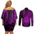 Polynesian Guam Coat of Arms Couples Matching Off Shoulder Short Dress and Long Sleeve Button Shirt Polynesian Tribal Tattoo Purple Version