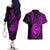 Polynesian Guam Coat of Arms Couples Matching Off The Shoulder Long Sleeve Dress and Hawaiian Shirt Polynesian Tribal Tattoo Purple Version