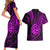 Polynesian Guam Coat of Arms Couples Matching Short Sleeve Bodycon Dress and Hawaiian Shirt Polynesian Tribal Tattoo Purple Version