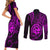 Polynesian Guam Coat of Arms Couples Matching Short Sleeve Bodycon Dress and Long Sleeve Button Shirt Polynesian Tribal Tattoo Purple Version