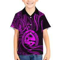 Polynesian Guam Coat of Arms Family Matching Long Sleeve Bodycon Dress and Hawaiian Shirt Polynesian Tribal Tattoo Purple Version