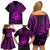 Polynesian Guam Coat of Arms Family Matching Off Shoulder Short Dress and Hawaiian Shirt Polynesian Tribal Tattoo Purple Version