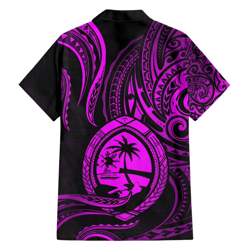 Polynesian Guam Coat of Arms Family Matching Short Sleeve Bodycon Dress and Hawaiian Shirt Polynesian Tribal Tattoo Purple Version