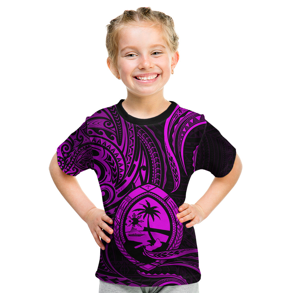 Polynesian Pride Guam Kid T Shirt With Polynesian Tribal Tattoo and Coat of Arms Purple Version LT9 Purple - Polynesian Pride