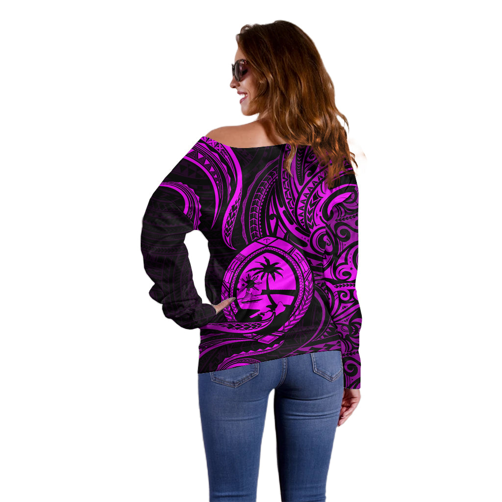 Polynesian Pride Guam Off Shoulder Sweater With Polynesian Tribal Tattoo and Coat of Arms Purple Version LT9 - Polynesian Pride