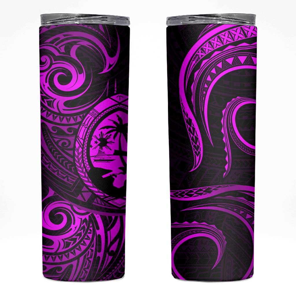 Polynesian Guam Coat of Arms Skinny Tumbler Polynesian Tribal Tattoo Purple Version