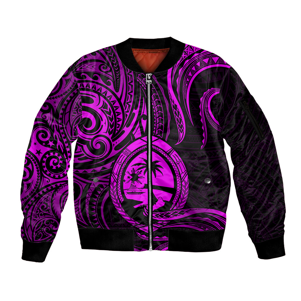 Polynesian Pride Guam Sleeve Zip Bomber Jacket With Polynesian Tribal Tattoo and Coat of Arms Purple Version LT9 Unisex Purple - Polynesian Pride
