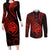 Polynesian Guam Coat of Arms Couples Matching Long Sleeve Bodycon Dress and Long Sleeve Button Shirt Polynesian Tribal Tattoo Red Version