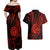 Polynesian Guam Coat of Arms Couples Matching Off Shoulder Maxi Dress and Hawaiian Shirt Polynesian Tribal Tattoo Red Version