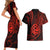 Polynesian Guam Coat of Arms Couples Matching Short Sleeve Bodycon Dress and Hawaiian Shirt Polynesian Tribal Tattoo Red Version