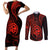 Polynesian Guam Coat of Arms Couples Matching Short Sleeve Bodycon Dress and Long Sleeve Button Shirt Polynesian Tribal Tattoo Red Version