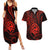 Polynesian Guam Coat of Arms Couples Matching Summer Maxi Dress and Hawaiian Shirt Polynesian Tribal Tattoo Red Version