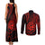 Polynesian Guam Coat of Arms Couples Matching Tank Maxi Dress and Long Sleeve Button Shirt Polynesian Tribal Tattoo Red Version