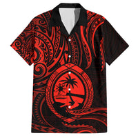 Polynesian Guam Coat of Arms Family Matching Long Sleeve Bodycon Dress and Hawaiian Shirt Polynesian Tribal Tattoo Red Version