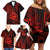 Polynesian Guam Coat of Arms Family Matching Off Shoulder Short Dress and Hawaiian Shirt Polynesian Tribal Tattoo Red Version