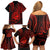 Polynesian Guam Coat of Arms Family Matching Off Shoulder Short Dress and Hawaiian Shirt Polynesian Tribal Tattoo Red Version