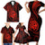 Polynesian Guam Coat of Arms Family Matching Short Sleeve Bodycon Dress and Hawaiian Shirt Polynesian Tribal Tattoo Red Version