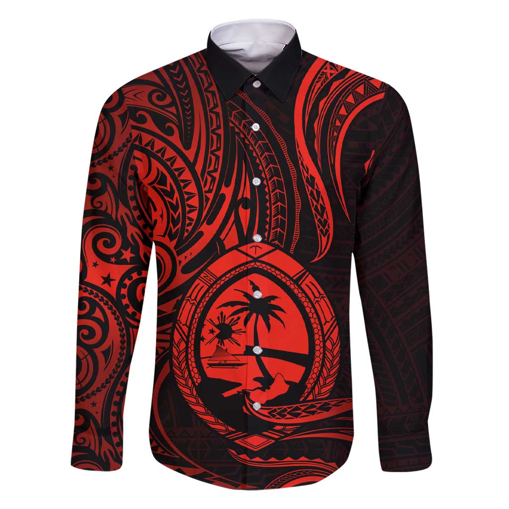 Polynesian Guam Coat of Arms Family Matching Short Sleeve Bodycon Dress and Hawaiian Shirt Polynesian Tribal Tattoo Red Version