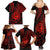 Polynesian Guam Coat of Arms Family Matching Summer Maxi Dress and Hawaiian Shirt Polynesian Tribal Tattoo Red Version