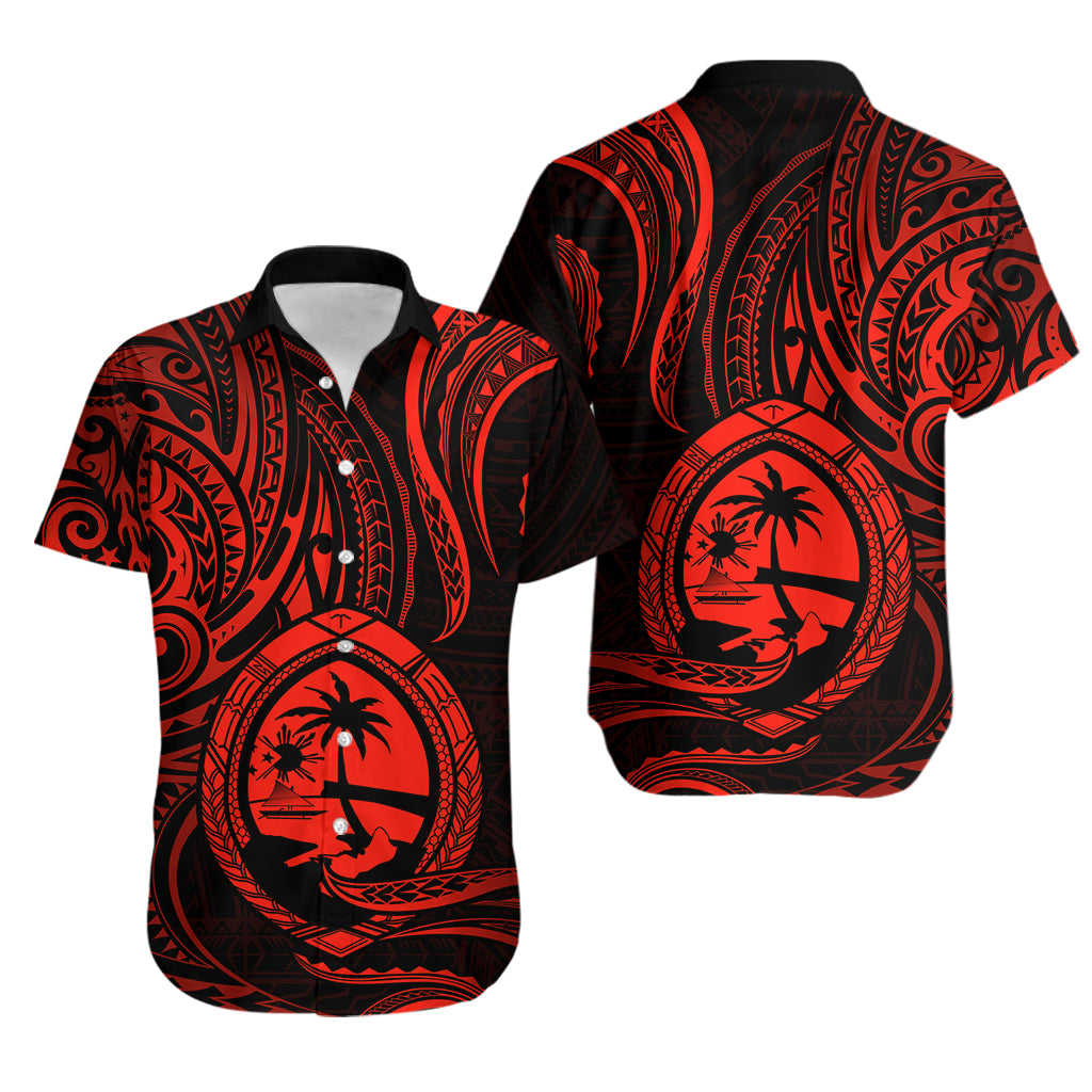 Polynesian Pride Guam Hawaiian Shirt With Polynesian Tribal Tattoo and Coat of Arms Red Version LT9 Red - Polynesian Pride