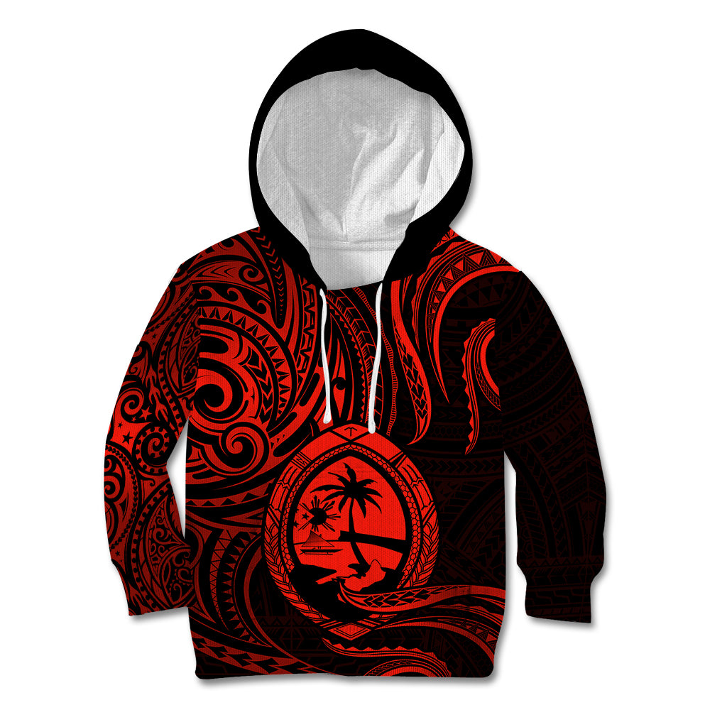 Polynesian Pride Guam Kid Hoodie With Polynesian Tribal Tattoo and Coat of Arms Red Version LT9 Hoodie Red - Polynesian Pride